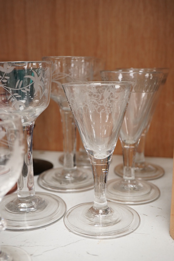 A small collection of 18th century and later glasses, tallest 15.5cm high(14)
